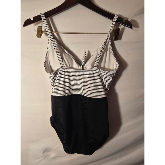 Beach Betty Womens Swimsuit Cutouts Bow Black White One Piece Medium M Pinup - Picture 2 of 2